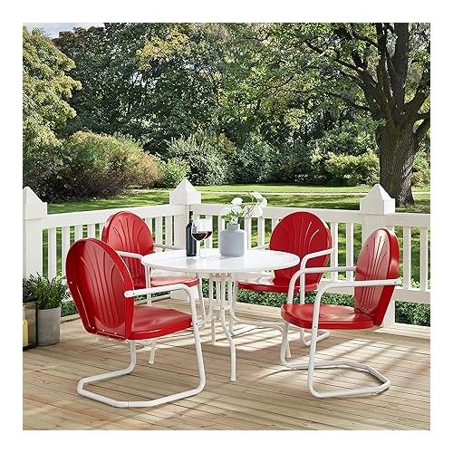 크로슬리 Crosley Furniture Griffith 5-Piece Metal Outdoor Dining Set with Table and Chairs - Coral Red