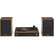 Crosley CR7019A-WA Alto 3-Speed Turntable Shelf System with Bluetooth, FM Radio, and Matching Stereo Speakers, Walnut