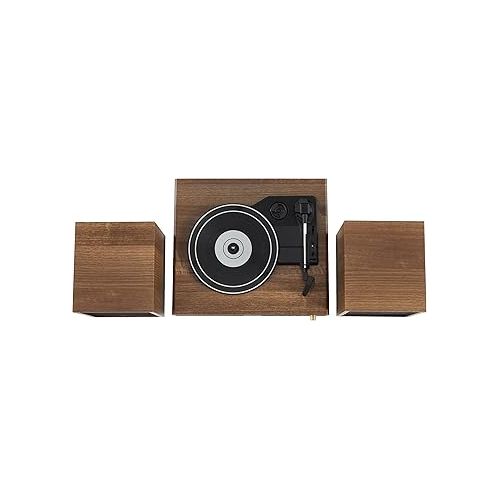 크로슬리 Crosley CR7019A-WA Alto 3-Speed Turntable Shelf System with Bluetooth, FM Radio, and Matching Stereo Speakers, Walnut