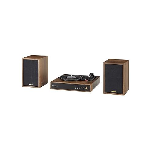 크로슬리 Crosley CR7019A-WA Alto 3-Speed Turntable Shelf System with Bluetooth, FM Radio, and Matching Stereo Speakers, Walnut