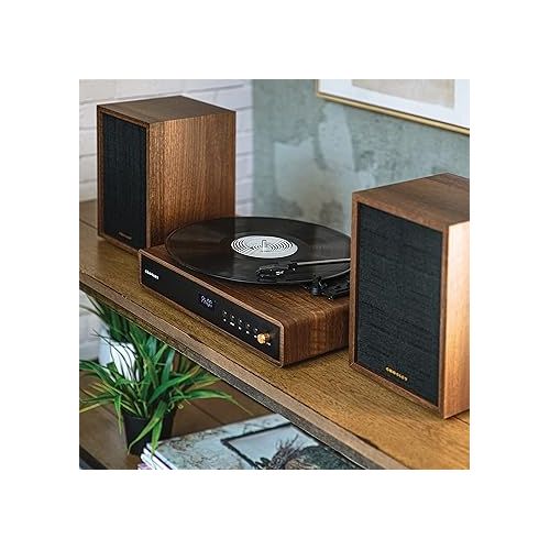 크로슬리 Crosley CR7019A-WA Alto 3-Speed Turntable Shelf System with Bluetooth, FM Radio, and Matching Stereo Speakers, Walnut