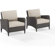 Crosley Furniture KO70030BR-SA Kiawah Outdoor Wicker Conversation Set, 2 Arm Chairs, Sand