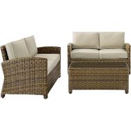 Crosley Furniture KO70165-SA Bradenton Outdoor Wicker 3-Piece Seating Set (2 Loveseats & Coffee Table), Weathered Brown with Sand Cushions