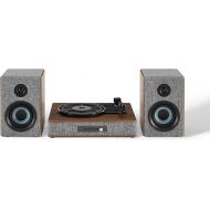 Crosley CR7020A-GY Aria 3-Speed Bluetooth Turntable and FM Radio Shelf System with Matching Stereo Speakers, Gray