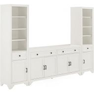 Crosley Furniture Tara 3-Piece Sideboard and Bookcase Set, Distressed White