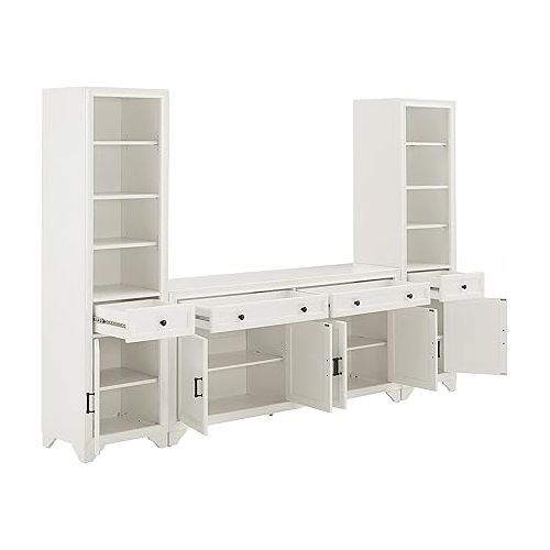 크로슬리 Crosley Furniture Tara 3-Piece Sideboard and Bookcase Set, Distressed White