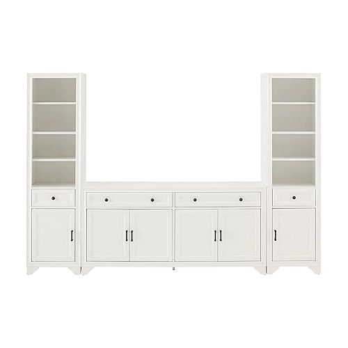 크로슬리 Crosley Furniture Tara 3-Piece Sideboard and Bookcase Set, Distressed White