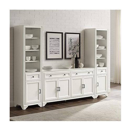 크로슬리 Crosley Furniture Tara 3-Piece Sideboard and Bookcase Set, Distressed White