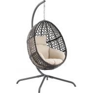 Crosley Furniture KO70231DB Calliope Indoor/Outdoor Wicker Hanging Egg Chair with Stand, Sand