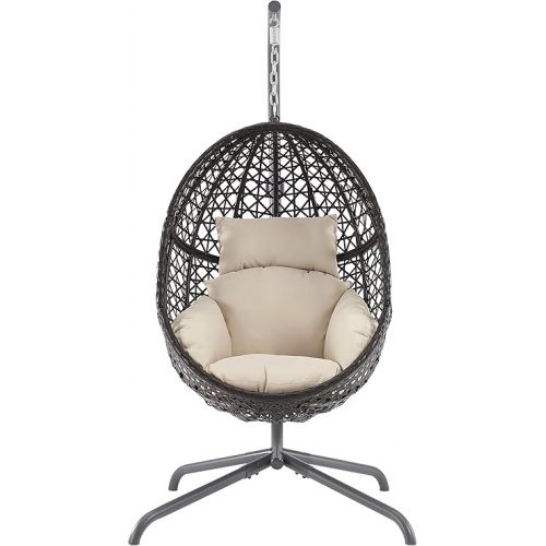 크로슬리 Crosley Furniture KO70231DB Calliope Indoor/Outdoor Wicker Hanging Egg Chair with Stand, Sand