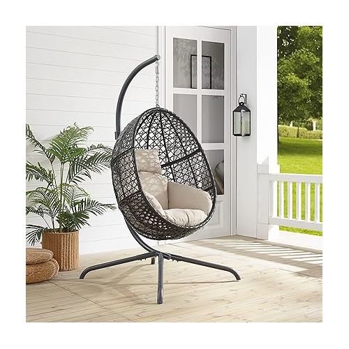 크로슬리 Crosley Furniture KO70231DB Calliope Indoor/Outdoor Wicker Hanging Egg Chair with Stand, Sand