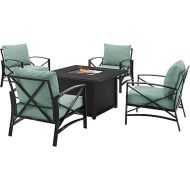 Crosley Furniture KO60035BZ-MI Kaplan Outdoor Metal 5-Piece Seating Set (Dante Fire Table, 4 Arm Chairs), Oiled Bronze with Mist Cushions