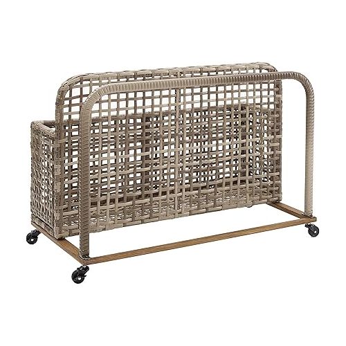 크로슬리 Crosley Furniture CO7308BR-GY Ridley Outdoor Wicker and Metal Pool Storage Caddy, Distressed Gray/Brown