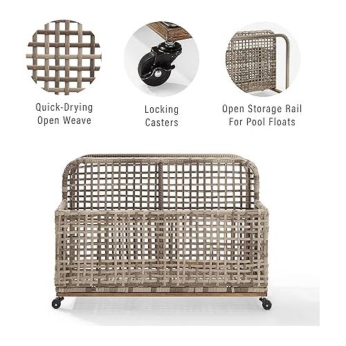 크로슬리 Crosley Furniture CO7308BR-GY Ridley Outdoor Wicker and Metal Pool Storage Caddy, Distressed Gray/Brown