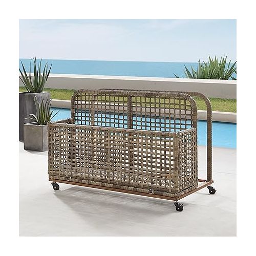 크로슬리 Crosley Furniture CO7308BR-GY Ridley Outdoor Wicker and Metal Pool Storage Caddy, Distressed Gray/Brown