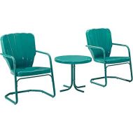 Crosley Furniture KO10012TU Ridgeland Retro Metal 3-Piece Seating Set with 2 Chairs and Side Table, Turquoise