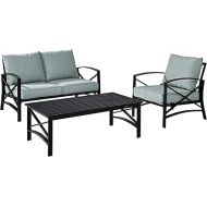 Crosley Furniture KO60014BZ-MI Kaplan Outdoor Metal 3-Piece Seating Set (Loveseat, Arm Chair, Coffee Table), Oiled Bronze with Mist Cushions