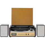 Crosley CR7017B-BK Coda 3-Speed Bluetooth Turntable and FM Radio Shelf System with Matching Stereo Speakers, Black