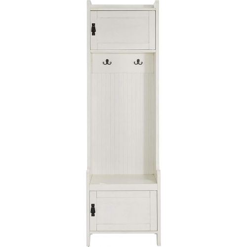 크로슬리 Crosley Furniture CF6016-WH Fremont Tower Entryway Hall Tree with Storage, Distressed White