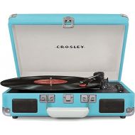 Crosley CR8005D-TU Cruiser Deluxe Vintage 3-Speed Bluetooth Suitcase Vinyl Record Player Turntable, Aqua