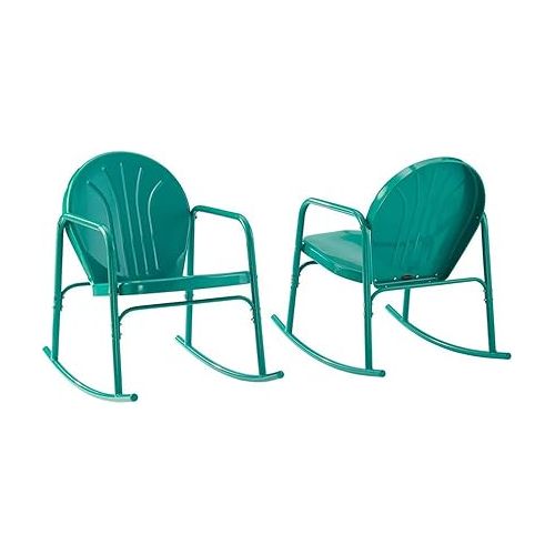 크로슬리 Crosley Furniture CO1013-TU Griffith Retro Metal Outdoor Rocking Chairs, Turquoise Gloss