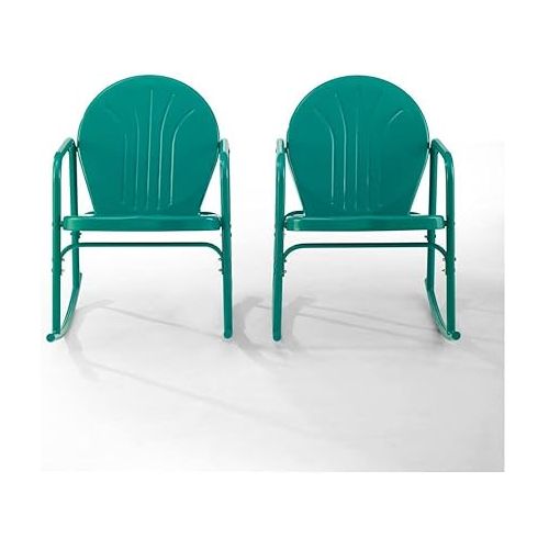 크로슬리 Crosley Furniture CO1013-TU Griffith Retro Metal Outdoor Rocking Chairs, Turquoise Gloss