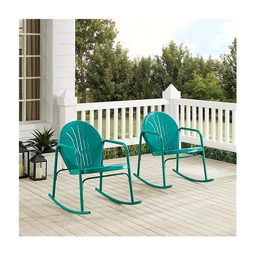 크로슬리 Crosley Furniture CO1013-TU Griffith Retro Metal Outdoor Rocking Chairs, Turquoise Gloss