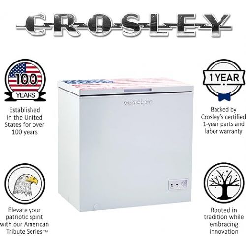 크로슬리 Crosley American Tribute 7cf Mini Deep Chest Freezer: Small & compact w/USA flag bunting outside lid. The best 4 garage, apartment, dorm, bar, bedroom, ice cream, frozen food & big family meat packs