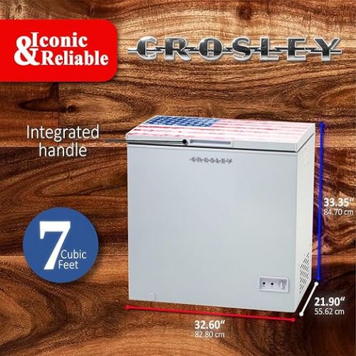 크로슬리 Crosley American Tribute 7cf Mini Deep Chest Freezer: Small & compact w/USA flag bunting outside lid. The best 4 garage, apartment, dorm, bar, bedroom, ice cream, frozen food & big family meat packs