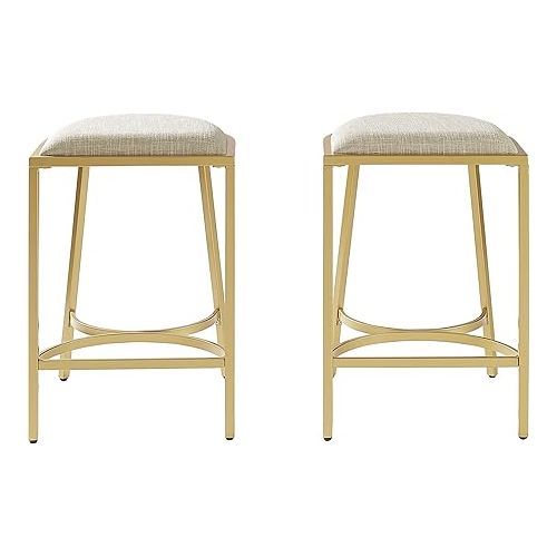 크로슬리 Crosley Furniture Ellery Counter Stool (Set of 2), Oatmeal/Gold