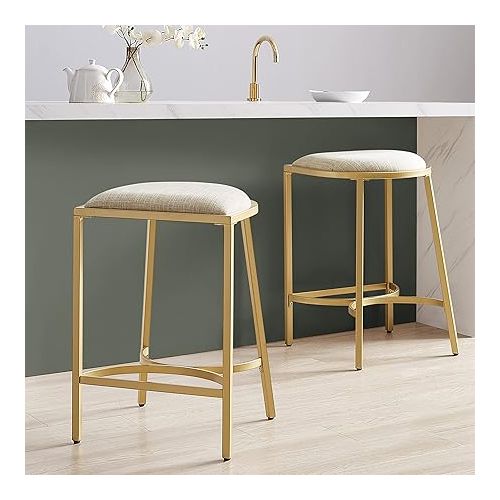 크로슬리 Crosley Furniture Ellery Counter Stool (Set of 2), Oatmeal/Gold