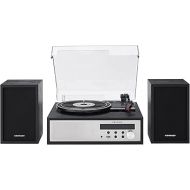 Crosley CR7022A-BK Sloane 3-Speed Bluetooth Turntable and FM Radio Shelf System with Matching Stereo Speakers, Black