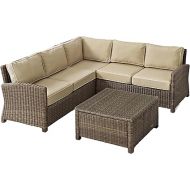 Crosley Furniture KO70019WB-SA Bradenton Outdoor Wicker 4-Piece Sectional Set (2 Loveseats, Corner Chair, Coffee Table), Weathered Brown with Sand Cushions