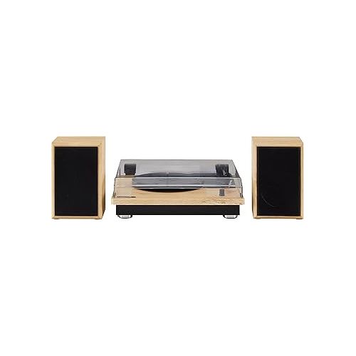 크로슬리 Crosley CR6043A-NA Brio Bluetooth Turntable Shelf System with Included Speakers, Natural