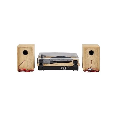 크로슬리 Crosley CR6043A-NA Brio Bluetooth Turntable Shelf System with Included Speakers, Natural