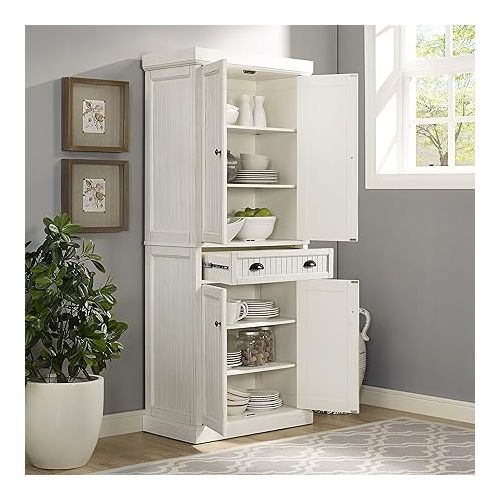 크로슬리 Crosley Furniture Seaside Kitchen Pantry Cabinet - Distressed White