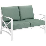 Crosley Furniture KO60008WH-MI Kaplan Outdoor Metal Loveseat, White with Mist Cushions