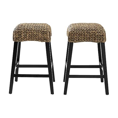 크로슬리 Crosley Furniture Edgewater Backless Counter Stool Set (Set of 2), Seagrass