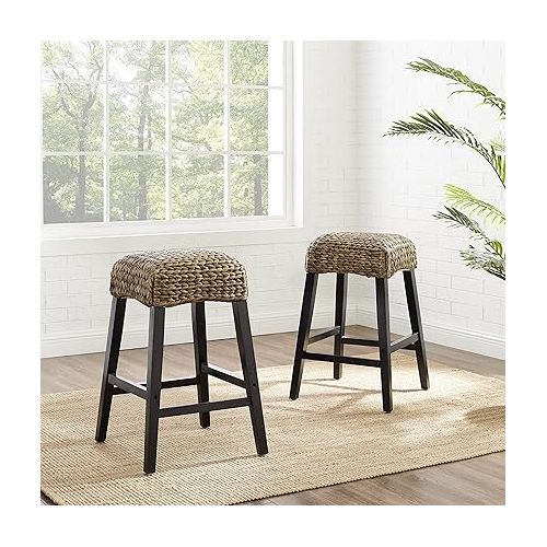 크로슬리 Crosley Furniture Edgewater Backless Counter Stool Set (Set of 2), Seagrass