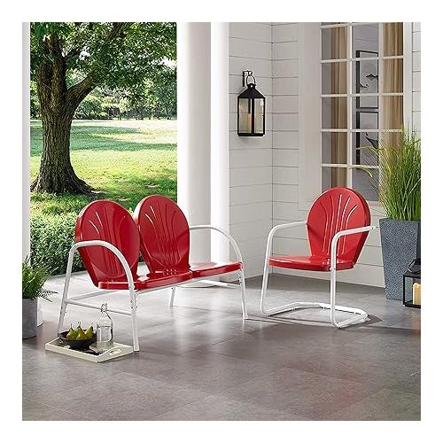 크로슬리 Crosley Furniture Griffith 2-Piece Metal Outdoor Conversation Set with Loveseat and Chair - Red