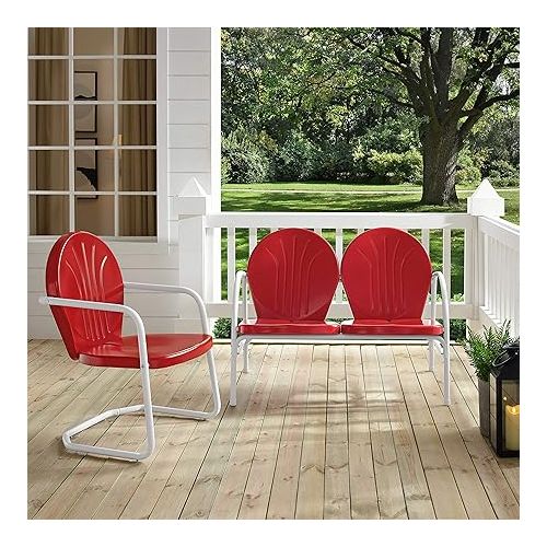 크로슬리 Crosley Furniture Griffith 2-Piece Metal Outdoor Conversation Set with Loveseat and Chair - Red