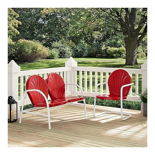 크로슬리 Crosley Furniture Griffith 2-Piece Metal Outdoor Conversation Set with Loveseat and Chair - Red