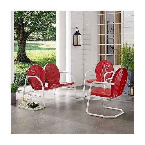 크로슬리 Crosley Furniture Griffith 3-Piece Metal Outdoor Conversation Set with Loveseat and 2 Chairs - Red