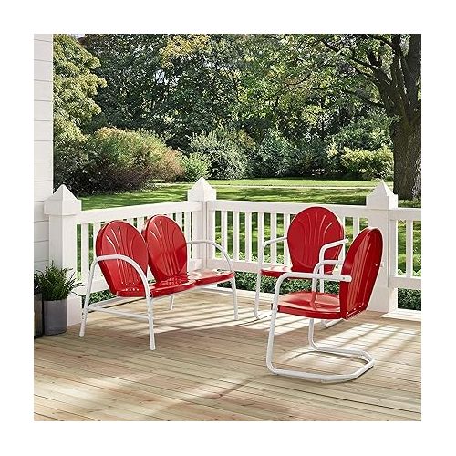 크로슬리 Crosley Furniture Griffith 3-Piece Metal Outdoor Conversation Set with Loveseat and 2 Chairs - Red