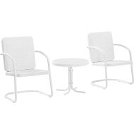 Crosley Furniture KO10019WH Bates 3-Piece Retro Metal Outdoor Seating Set with Side Table and 2 Chairs, White Gloss and White Satin