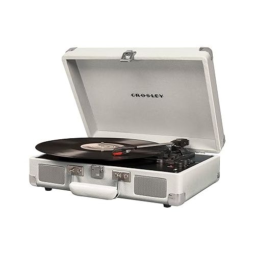 크로슬리 Crosley CR8005D-WS Cruiser Deluxe Vintage 3-Speed Bluetooth Suitcase Vinyl Record Player Turntable, White Sand