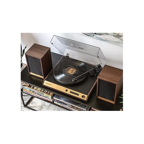 크로슬리 Crosley C72 2-Speed Belt-Drive Bluetooth Turntable Record Player with 80W Speakers and Carbon Fiber Tonearm, Walnut