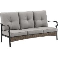 Crosley Furniture CO6250MB-TE Dahlia Outdoor Metal and Wicker Sofa, Matte Black with Taupe Cushions