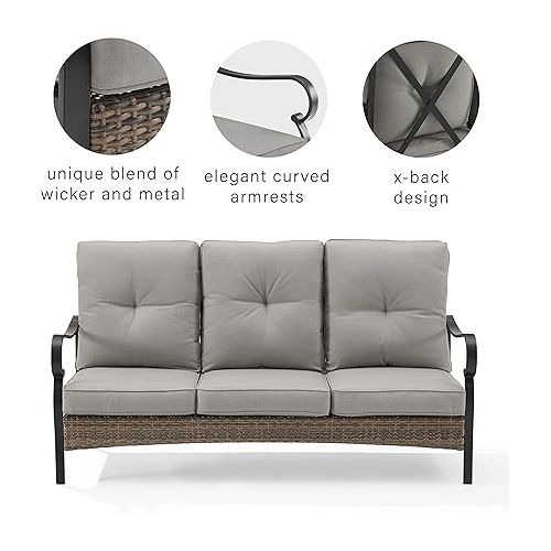 크로슬리 Crosley Furniture CO6250MB-TE Dahlia Outdoor Metal and Wicker Sofa, Matte Black with Taupe Cushions