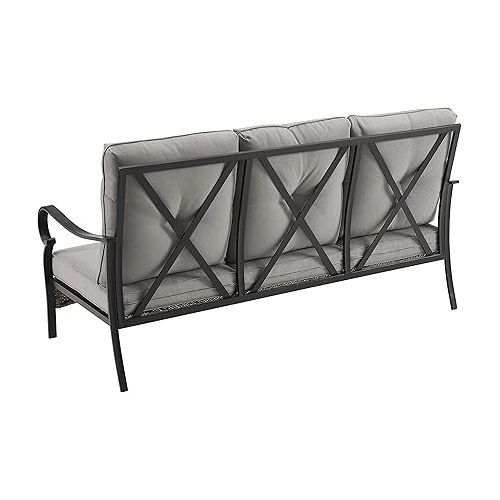 크로슬리 Crosley Furniture CO6250MB-TE Dahlia Outdoor Metal and Wicker Sofa, Matte Black with Taupe Cushions